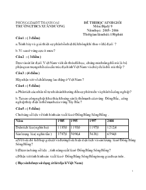 Đề thi học sinh giỏi môn địa lý 9 năm học 2015 - 2016 thời gian làm bài 150 phút